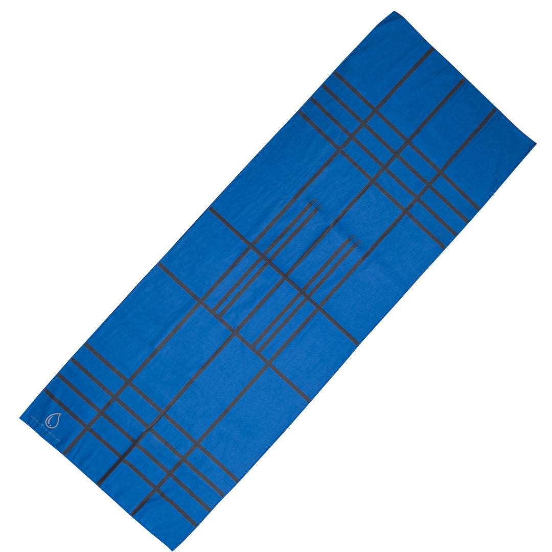 blue grid layout yoga towel microfibre