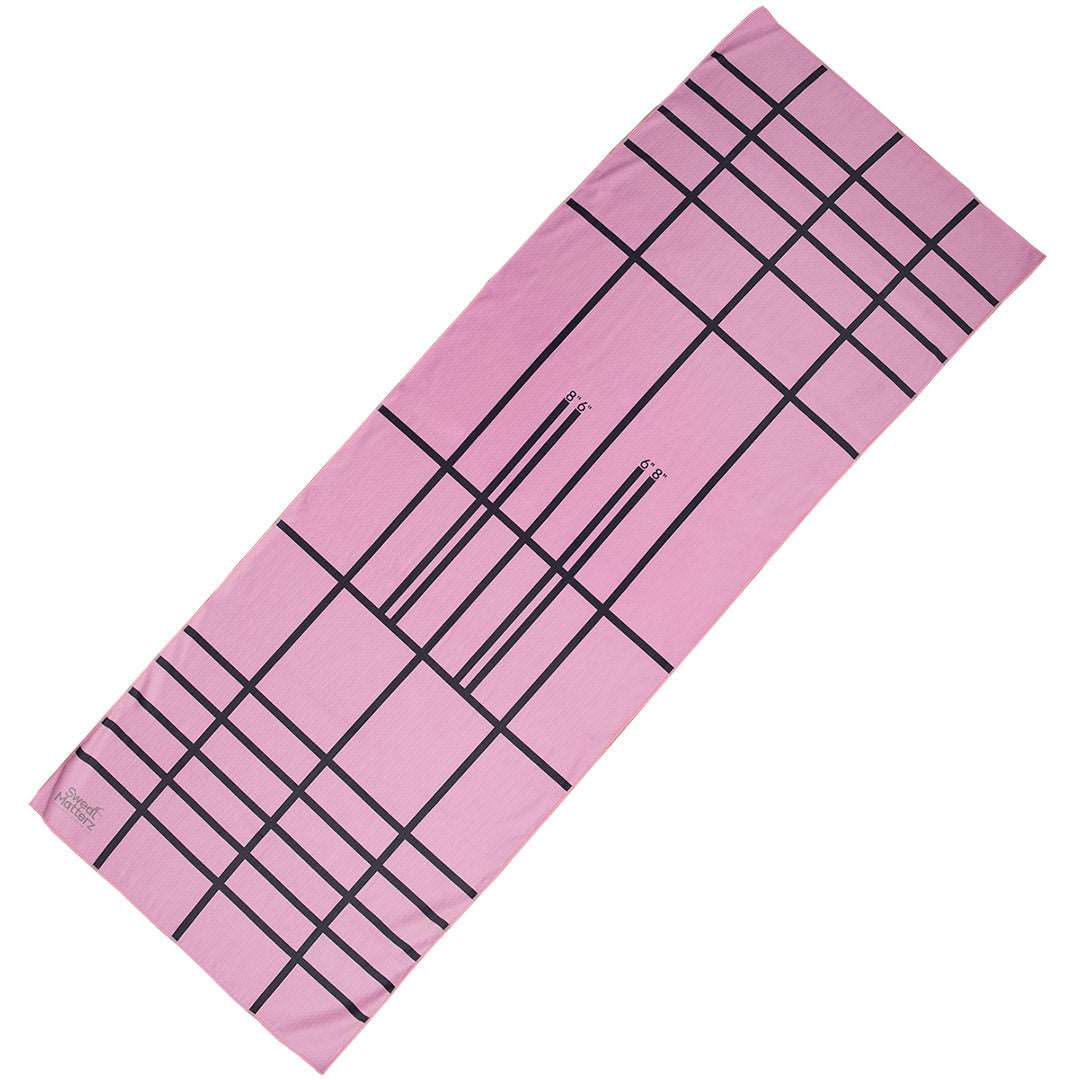 pink yoga towel with grid and silicone grip