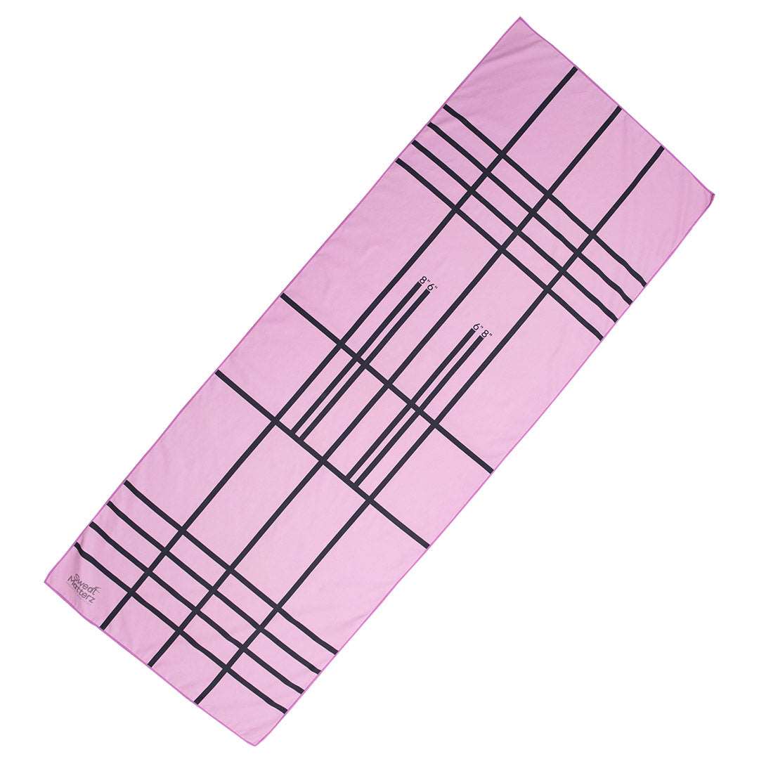 pink yoga towel with grid layout